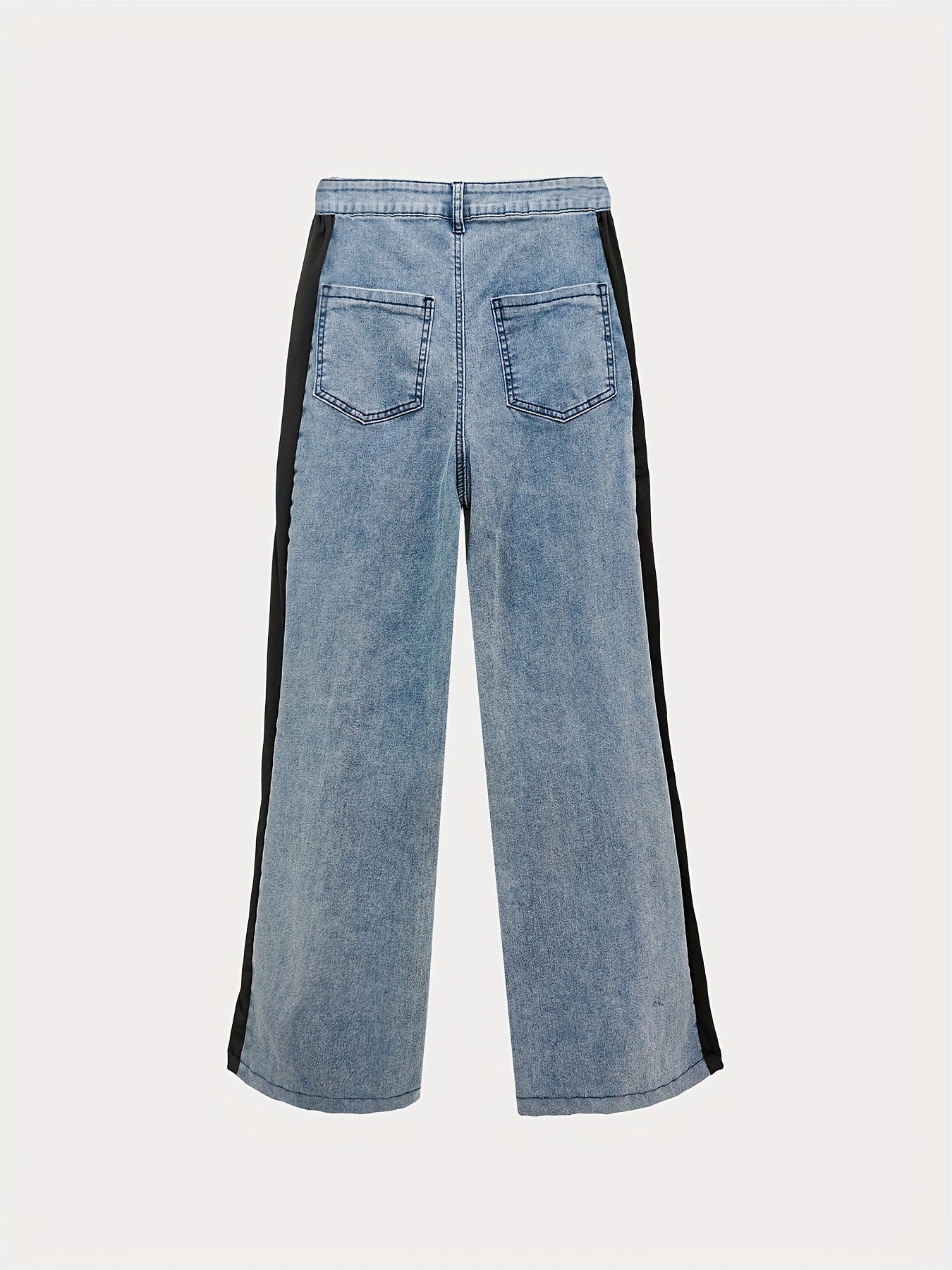 S391301 Fashion Striped Patchwork Wide-Leg Pants Casual Stretchy Waist Straight Trousers for Women